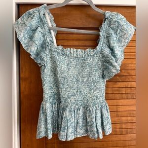 Love the Label ruffled sleeve blue top